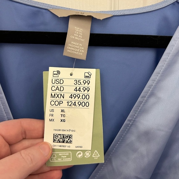 NWT H&M Blue Wrap Dress, Sz XL - Picture 3 of 8